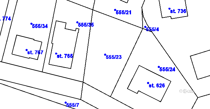 Parcela st. 555/23 v KÚ Plaňany, Katastrální mapa