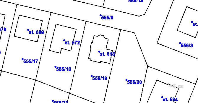 Parcela st. 618 v KÚ Plaňany, Katastrální mapa