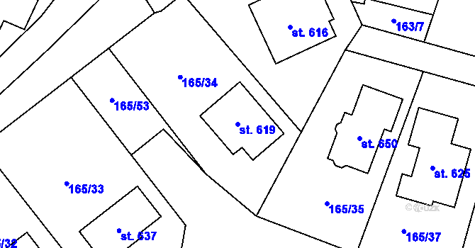 Parcela st. 619 v KÚ Plaňany, Katastrální mapa
