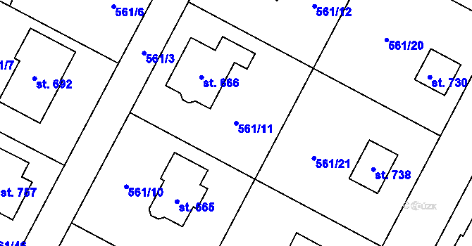 Parcela st. 561/11 v KÚ Plaňany, Katastrální mapa