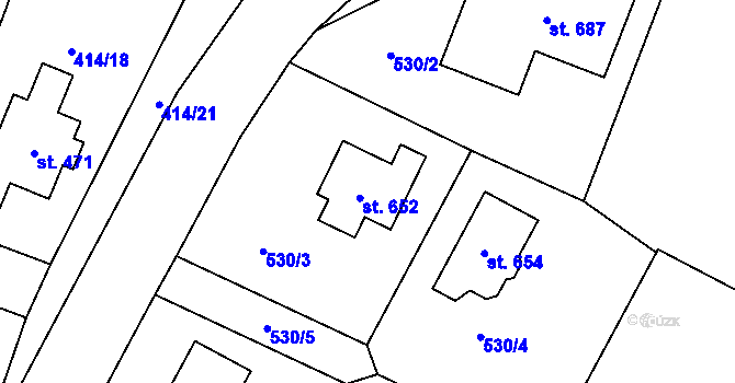 Parcela st. 652 v KÚ Plaňany, Katastrální mapa