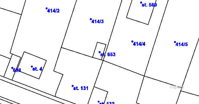 Parcela st. 653 v KÚ Plaňany, Katastrální mapa