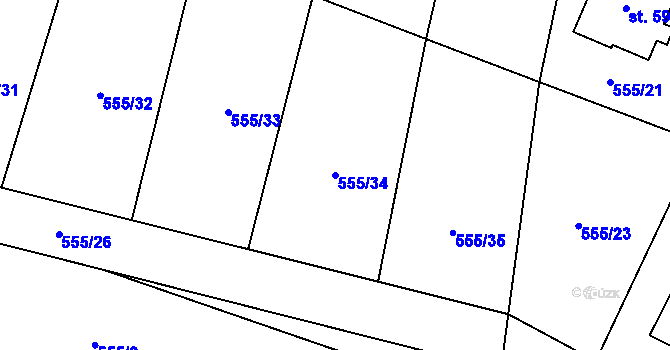 Parcela st. 555/34 v KÚ Plaňany, Katastrální mapa