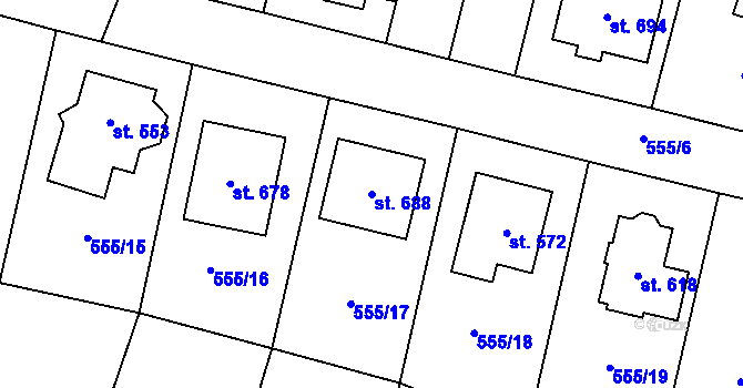 Parcela st. 688 v KÚ Plaňany, Katastrální mapa