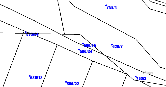 Parcela st. 586/15 v KÚ Plaňany, Katastrální mapa