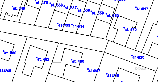 Parcela st. 414/70 v KÚ Plaňany, Katastrální mapa