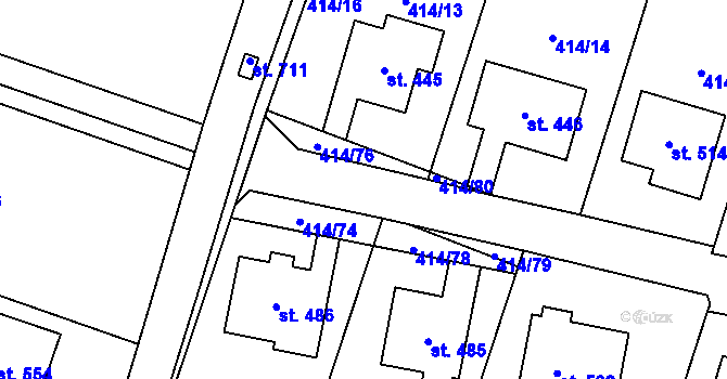 Parcela st. 414/73 v KÚ Plaňany, Katastrální mapa