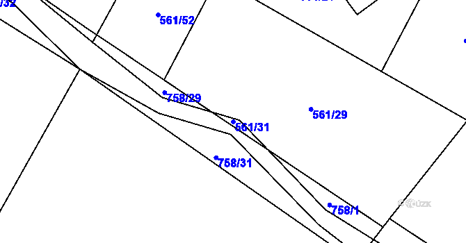 Parcela st. 561/31 v KÚ Plaňany, Katastrální mapa