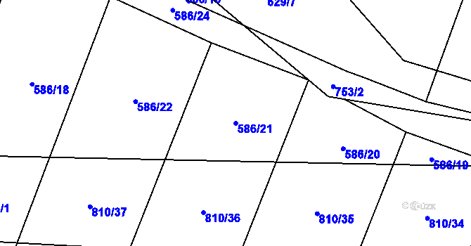 Parcela st. 586/21 v KÚ Plaňany, Katastrální mapa