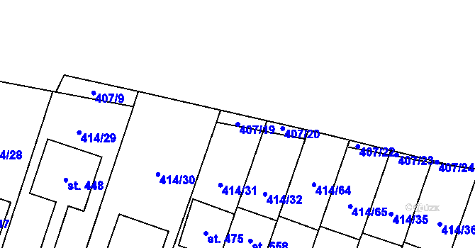 Parcela st. 407/19 v KÚ Plaňany, Katastrální mapa