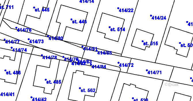 Parcela st. 414/85 v KÚ Plaňany, Katastrální mapa