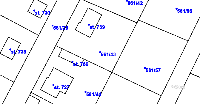 Parcela st. 561/43 v KÚ Plaňany, Katastrální mapa