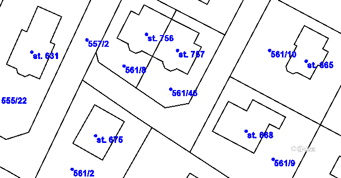 Parcela st. 561/46 v KÚ Plaňany, Katastrální mapa