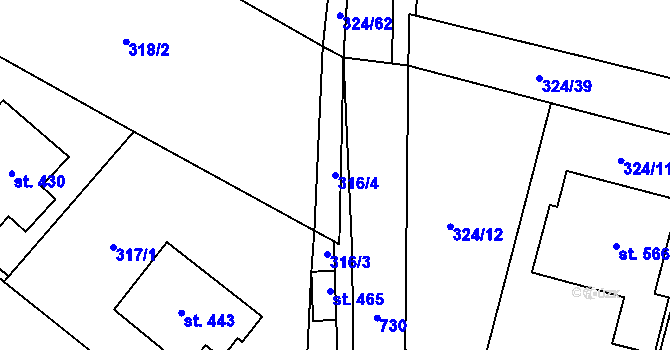 Parcela st. 316/4 v KÚ Plaňany, Katastrální mapa