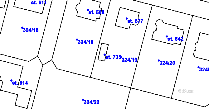 Parcela st. 735 v KÚ Plaňany, Katastrální mapa
