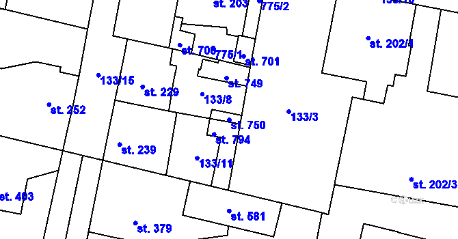 Parcela st. 750 v KÚ Plaňany, Katastrální mapa