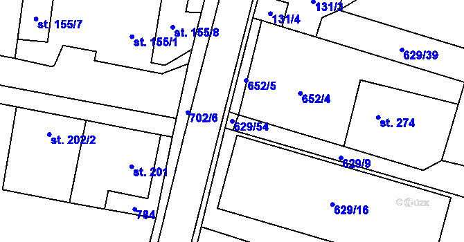 Parcela st. 629/54 v KÚ Plaňany, Katastrální mapa