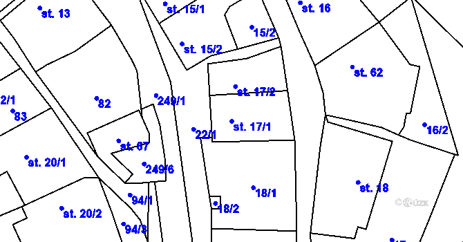 Parcela st. 17/1 v KÚ Žabonosy, Katastrální mapa