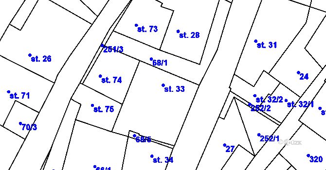 Parcela st. 33 v KÚ Žabonosy, Katastrální mapa