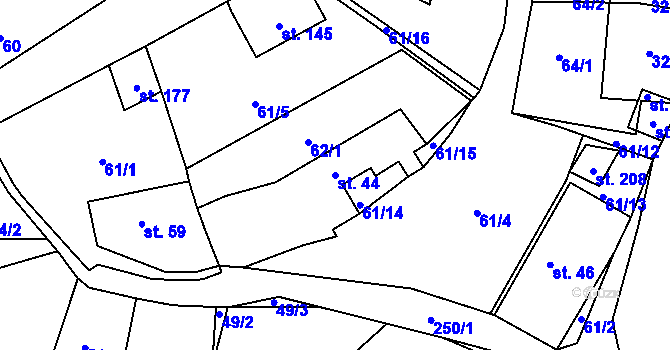 Parcela st. 44 v KÚ Žabonosy, Katastrální mapa