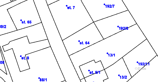 Parcela st. 64 v KÚ Žabonosy, Katastrální mapa