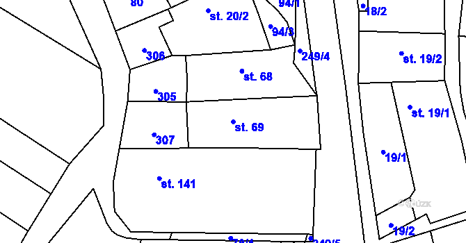 Parcela st. 69 v KÚ Žabonosy, Katastrální mapa