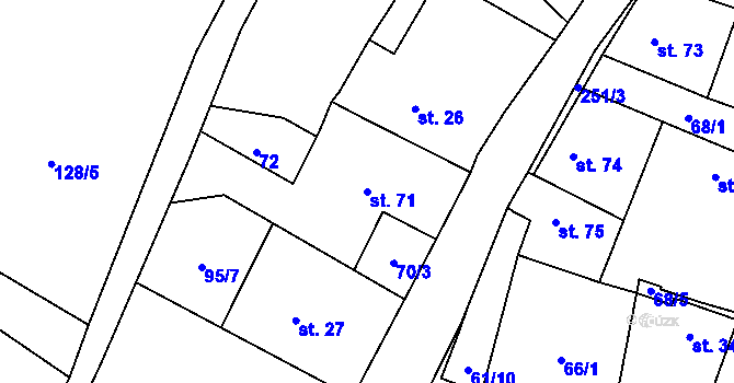 Parcela st. 71 v KÚ Žabonosy, Katastrální mapa