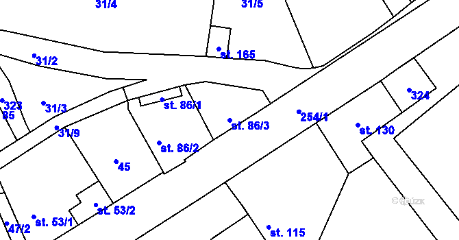 Parcela st. 86/3 v KÚ Žabonosy, Katastrální mapa