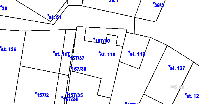 Parcela st. 118 v KÚ Žabonosy, Katastrální mapa