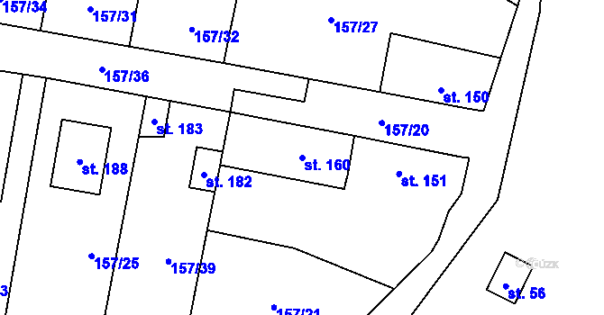 Parcela st. 160 v KÚ Žabonosy, Katastrální mapa