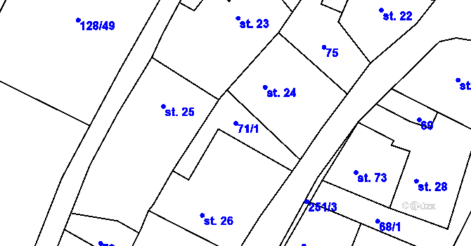 Parcela st. 71/1 v KÚ Žabonosy, Katastrální mapa