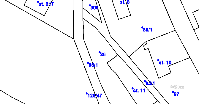 Parcela st. 86 v KÚ Žabonosy, Katastrální mapa