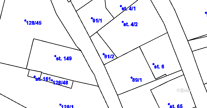 Parcela st. 91/2 v KÚ Žabonosy, Katastrální mapa