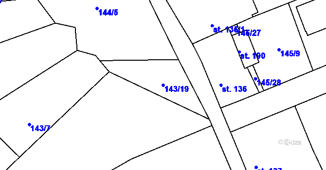 Parcela st. 143/19 v KÚ Žabonosy, Katastrální mapa