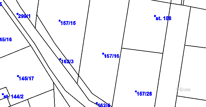 Parcela st. 157/16 v KÚ Žabonosy, Katastrální mapa