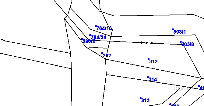 Parcela st. 212 v KÚ Žabonosy, Katastrální mapa