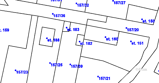 Parcela st. 182 v KÚ Žabonosy, Katastrální mapa