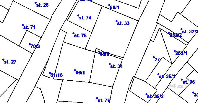 Parcela st. 68/5 v KÚ Žabonosy, Katastrální mapa