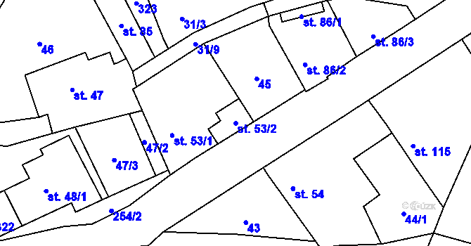 Parcela st. 53/2 v KÚ Žabonosy, Katastrální mapa