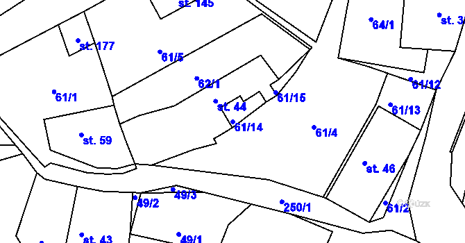 Parcela st. 61/14 v KÚ Žabonosy, Katastrální mapa