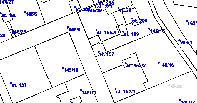 Parcela st. 197 v KÚ Žabonosy, Katastrální mapa