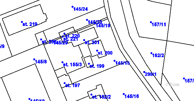 Parcela st. 200 v KÚ Žabonosy, Katastrální mapa