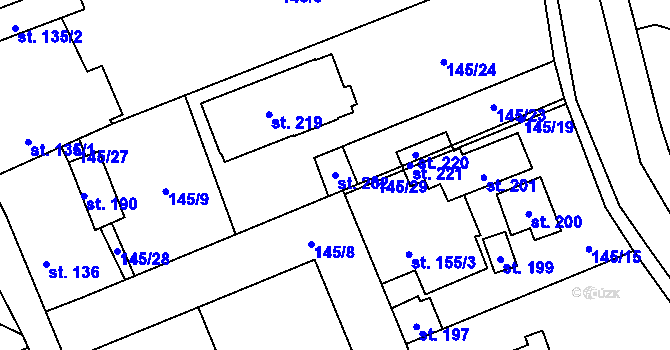 Parcela st. 202 v KÚ Žabonosy, Katastrální mapa