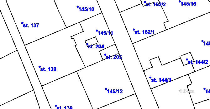Parcela st. 205 v KÚ Žabonosy, Katastrální mapa