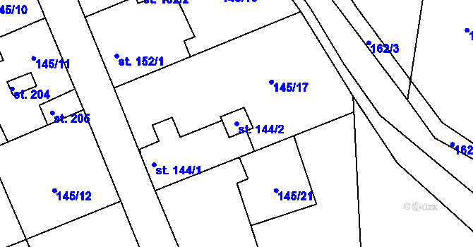 Parcela st. 144/2 v KÚ Žabonosy, Katastrální mapa