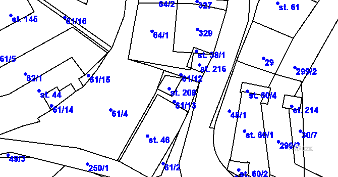 Parcela st. 208 v KÚ Žabonosy, Katastrální mapa