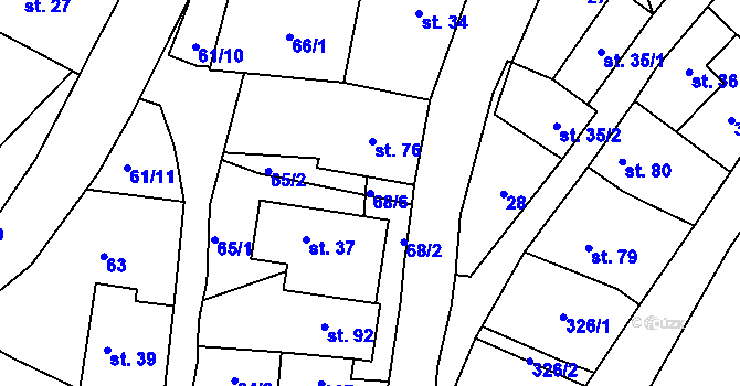 Parcela st. 68/6 v KÚ Žabonosy, Katastrální mapa
