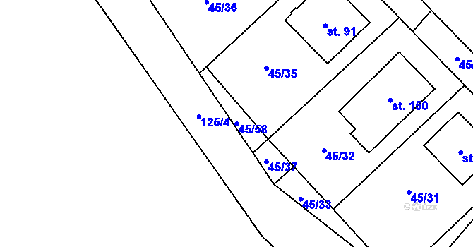 Parcela st. 45/58 v KÚ Plandry, Katastrální mapa