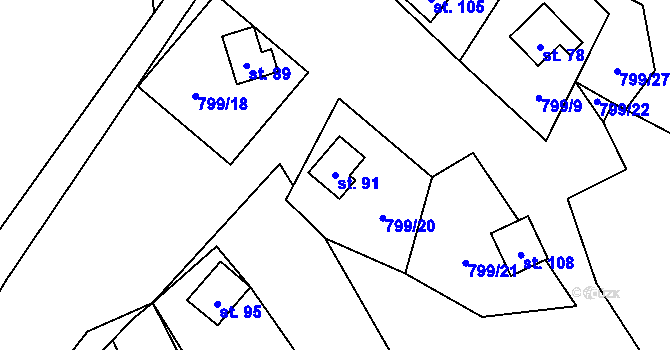 Parcela st. 91 v KÚ Ondřejov nad Střelou, Katastrální mapa