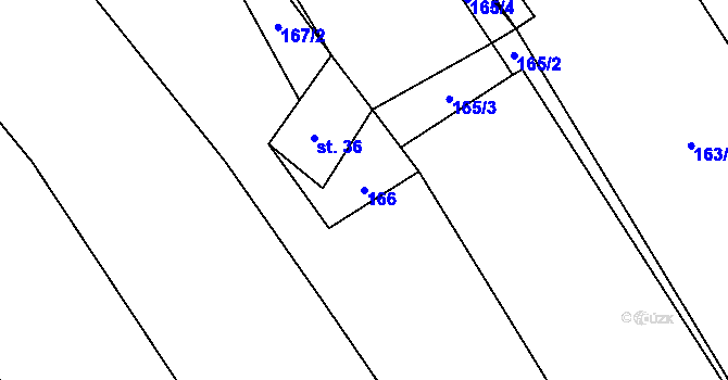 Parcela st. 166 v KÚ Ondřejov nad Střelou, Katastrální mapa